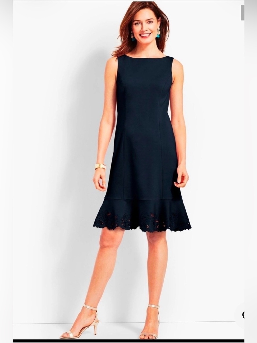 RSVP by Talbots Navy Sheath Dress Embroidered Flounce Hem 8